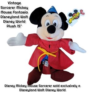 Vintage Sorcerer Mickey Mouse Fantasia Disneyland Walt Disney World Plush 15"